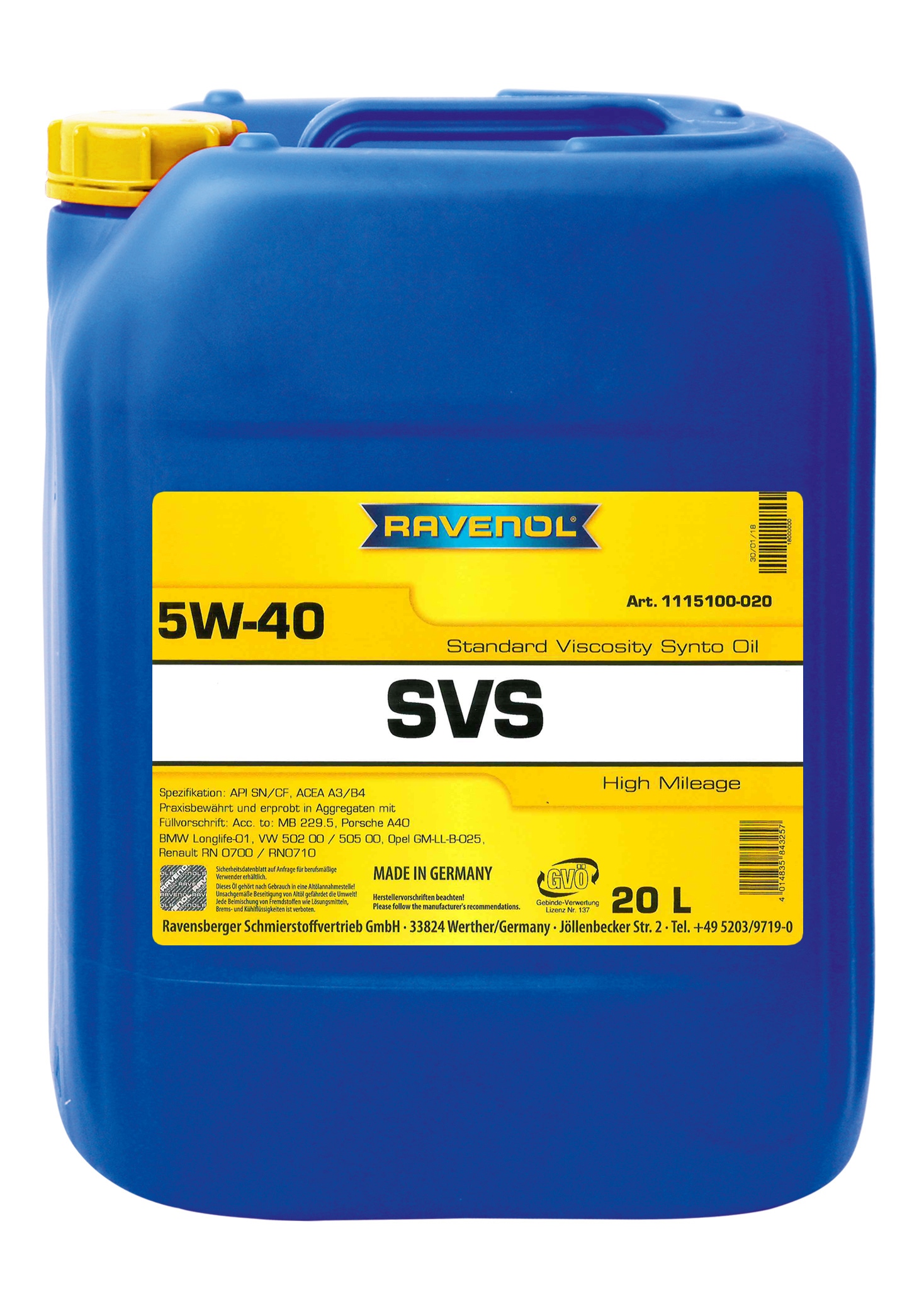 Ravenol SVS Standard Viscosity Synto Oil SAE 5W-40